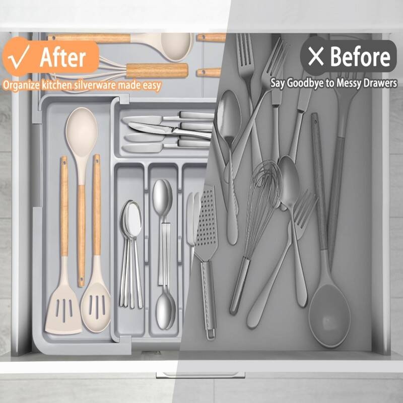 Adjustable 6-9 Compartment Kitchen Drawer Organiser For Large Capacity, Perfect Utensil Drawer Organiser, Cutlery Drawer Organiser, Cutlery Tray - Image 9
